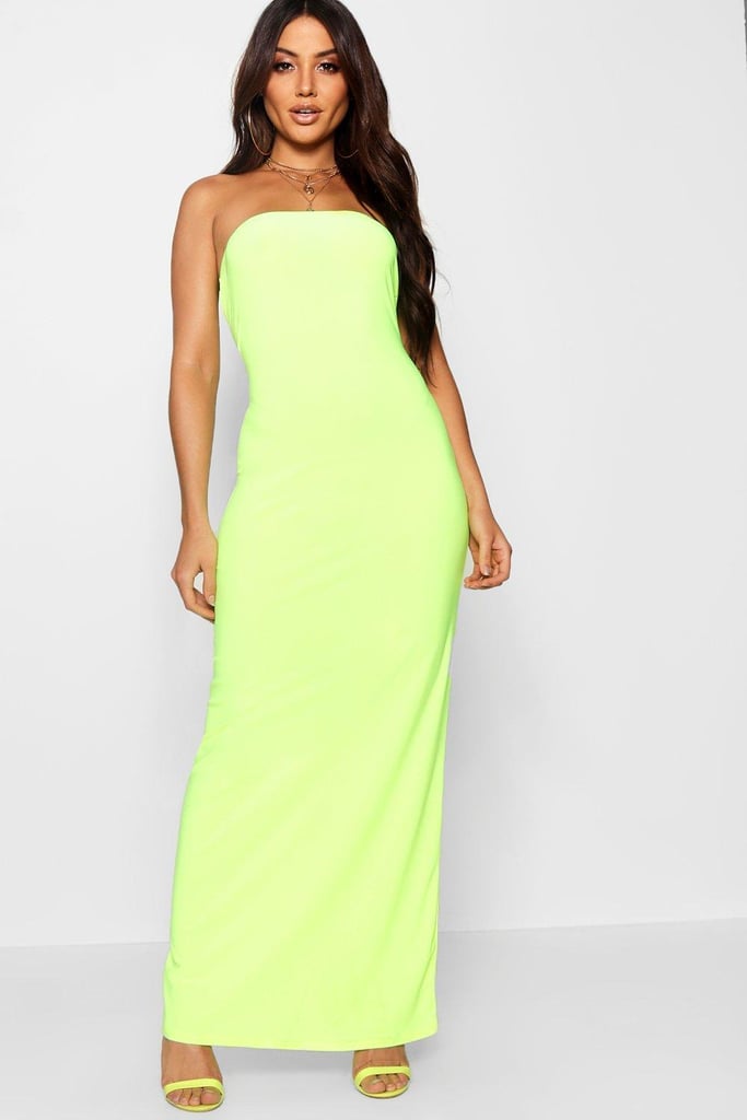 Boohoo Neon Bandeau Maxi Dress | Kim Kardashian Green Dress at 2 Chainz ...