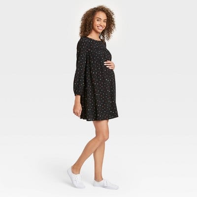 The Nines by Hatch Flora- Print Balloon Long-Sleeved Crepe Maternity Dress