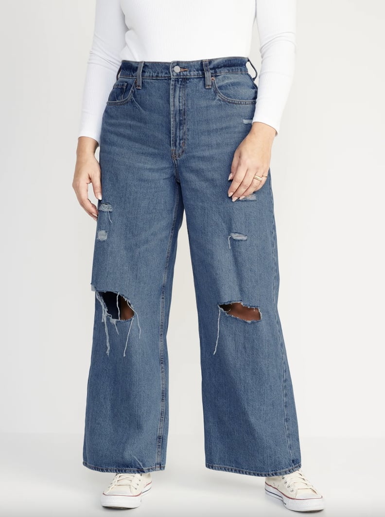 Old Navy Extra High-Waisted Ripped Baggy Wide-Leg Non-Stretch Jeans