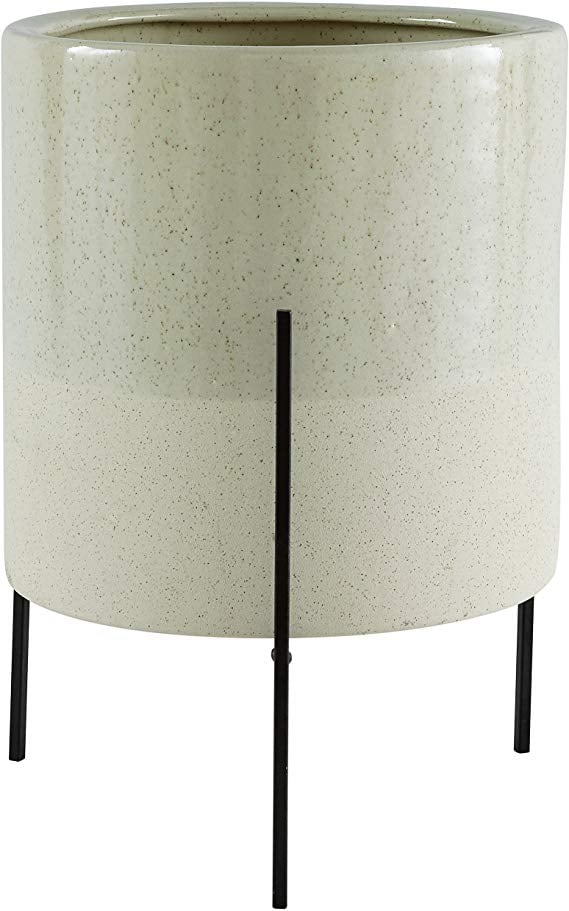 Rivet Mid-Century Ceramic Planter With Iron Stand