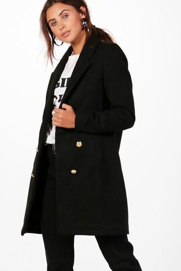 Boohoo Petite Kara Double-Breasted Military Duster Coat