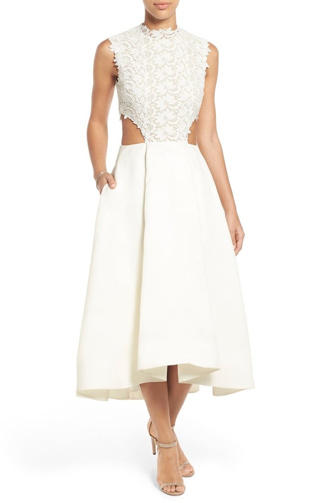 Ready to Wed Women's Bliss Monique Lhuillier Guipure Lace & Silk Gazar Side Cutout Tea Length Dress ($3,400)