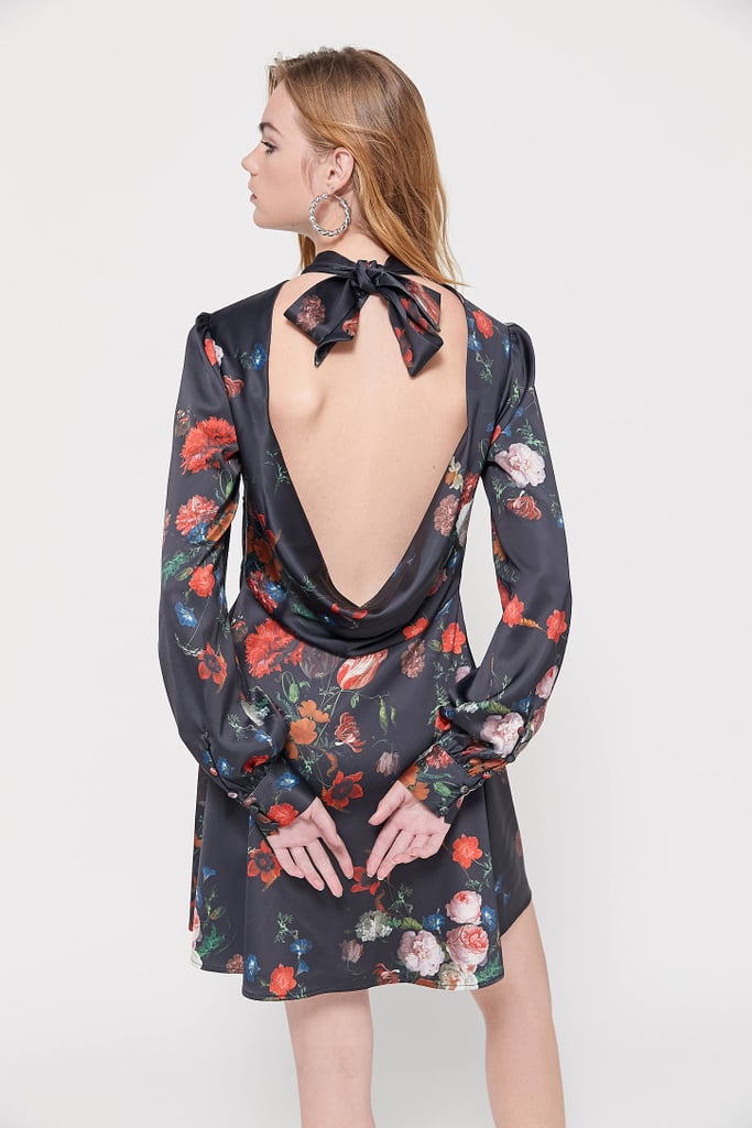 cowl back mini dress