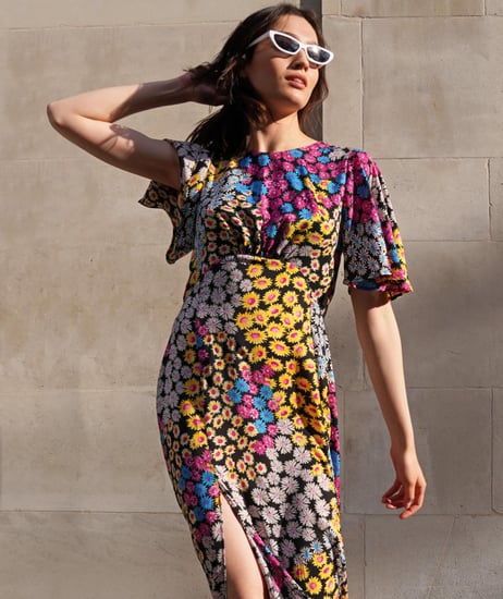 austin floral daisy print angel sleeve midi dress