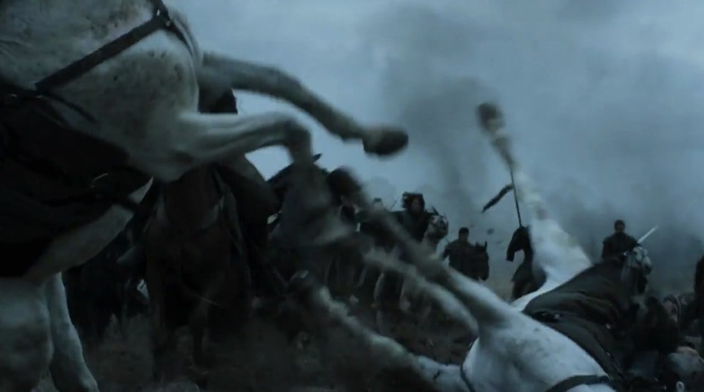Of course, the Wildlings won't be fighting unless Jon Snow is leading them, and there's a split second part of the trailer where a man with curly brown hair can be seen riding through a battlefield. We can't be 100 percent sure, but it certainly does look like Jon.