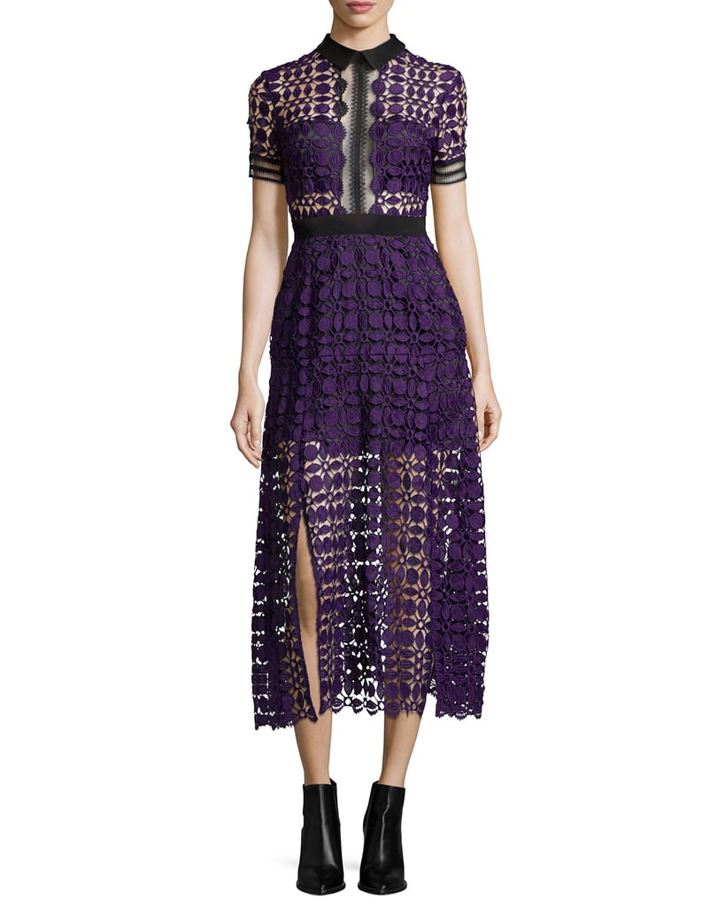 Self-Portrait Short-Sleeve Guipure-Lace Midi Dress ($530) | How to Wear the Naked Dress Trend 