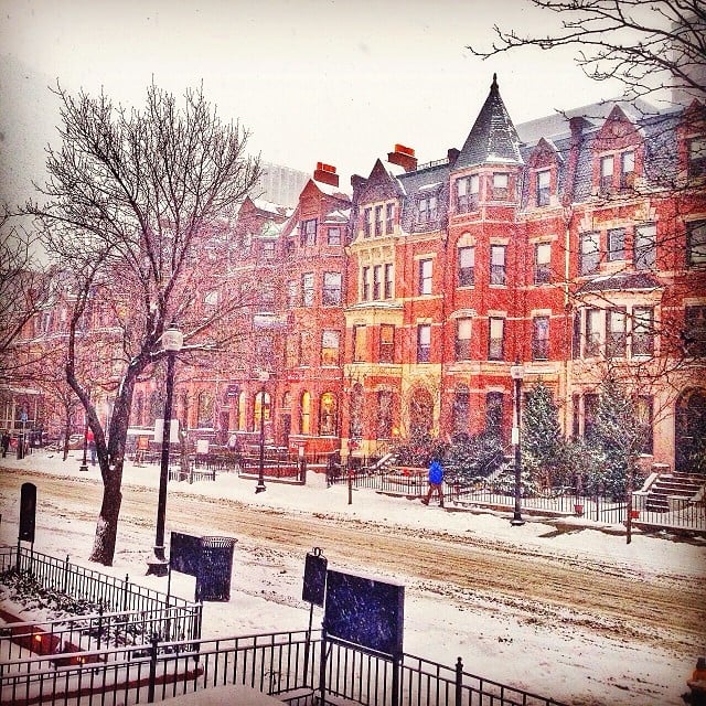 The red buildings in Boston contrasted beautifully with the snow. 
Source: Instagram user jm_boston