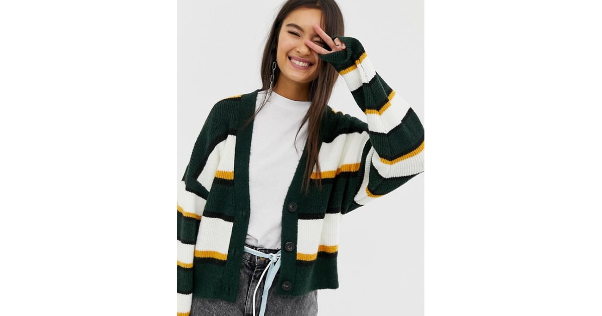 COLLUSION stripe boxy cardigan | Shawn Mendes With Camila Cabello in a Green Striped Cardigan 