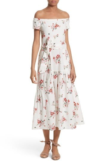 Rebecca Taylor Marguerite Floral Off-the-Shoulder Midi Dress