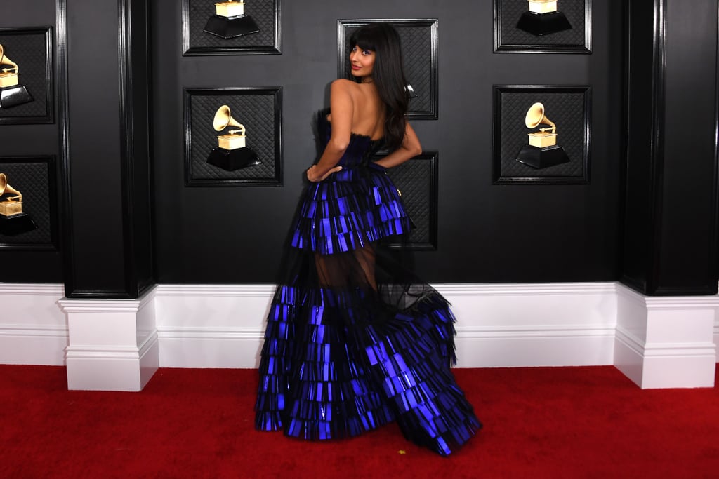 Jameela Jamil Wore £22 ASOS Boots Under Her Grammys Dress