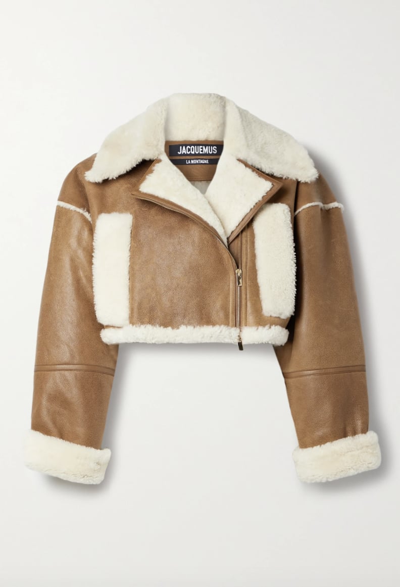 Jacquemus Cropped Textured-Leather and Shearling Biker Jacket