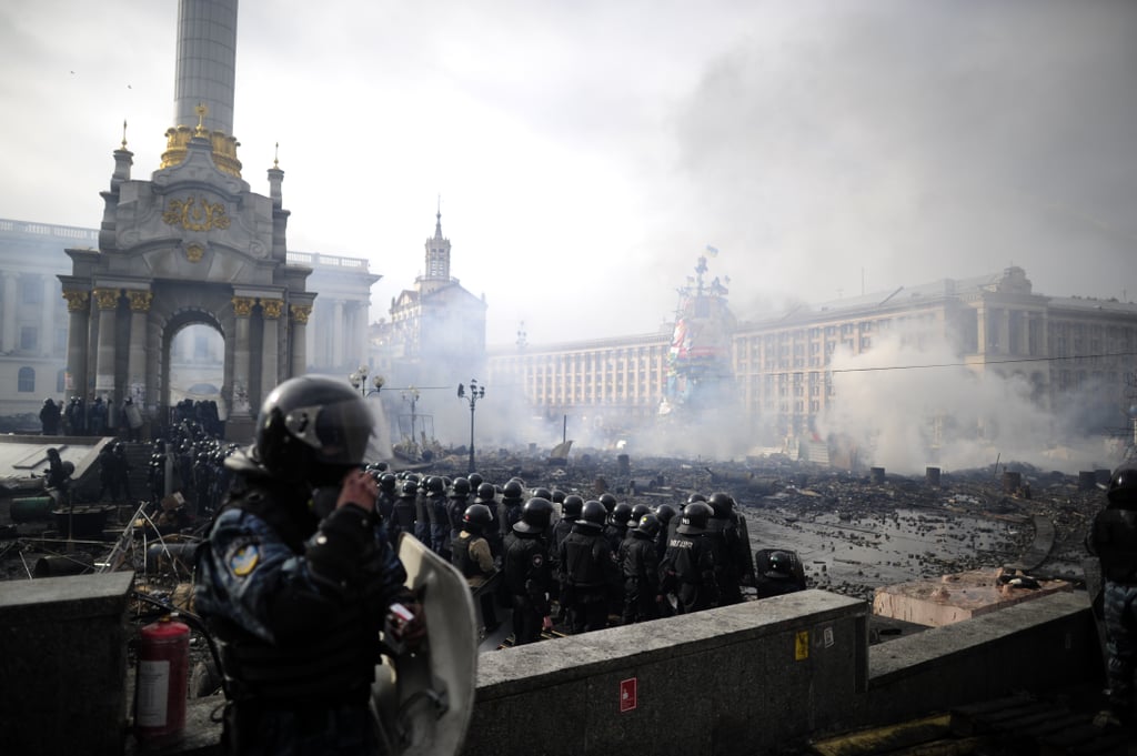 Independence Square was filled with fire and smoke as protesters clashed with police.