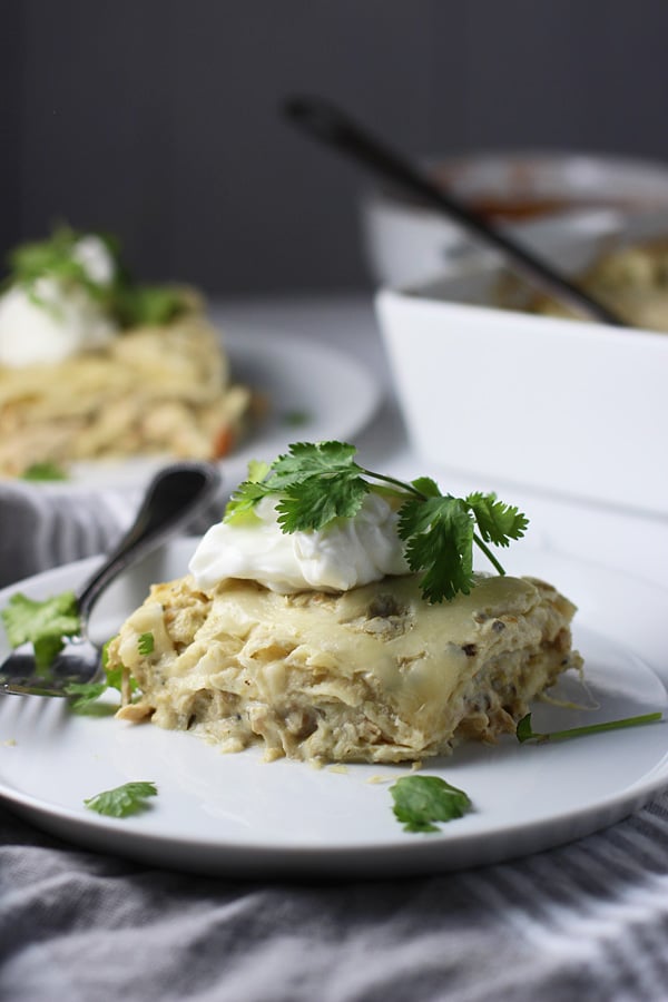 Salsa Verde Chicken Enchilada Stack