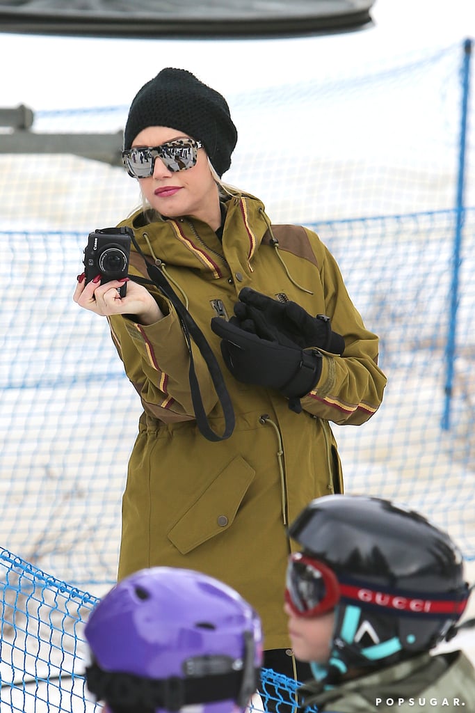 Gwen took photos of her son during his skiing class.