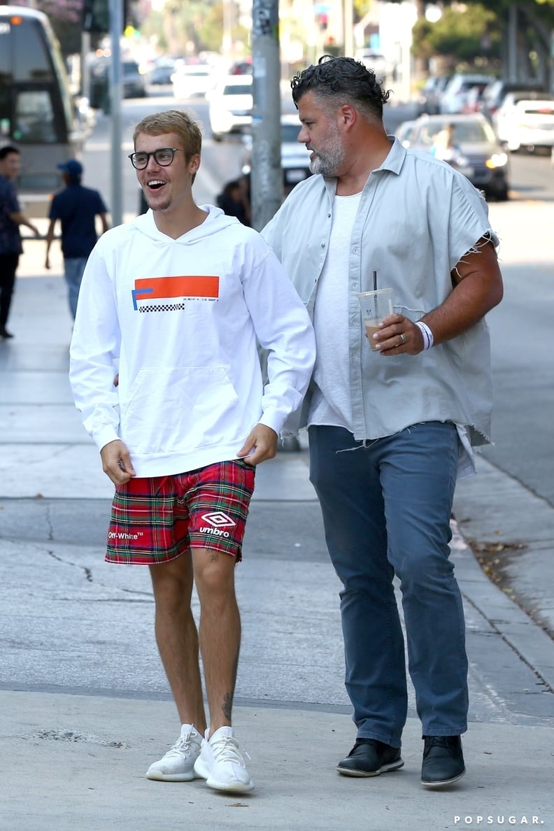 Justin Making a Statement in Plaid Shorts
