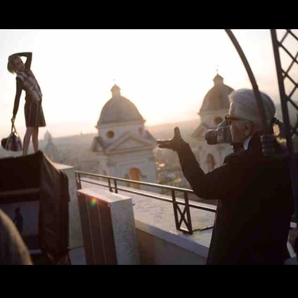 Cara turned the camera on Karl Lagerfeld at her Fendi shoot.
Source: Instagram user caradelevingne
