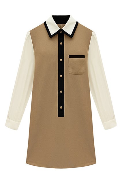 Romwe Color Block Khaki Dress