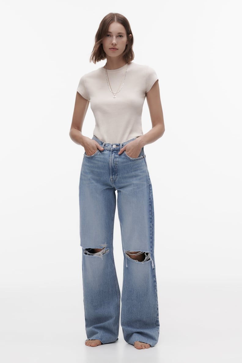 Zara TRF Ripped Wide Leg Jeans