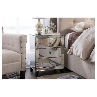 Baxton Studio Hollywood Regency Mirrored 3-Drawer Nightstand