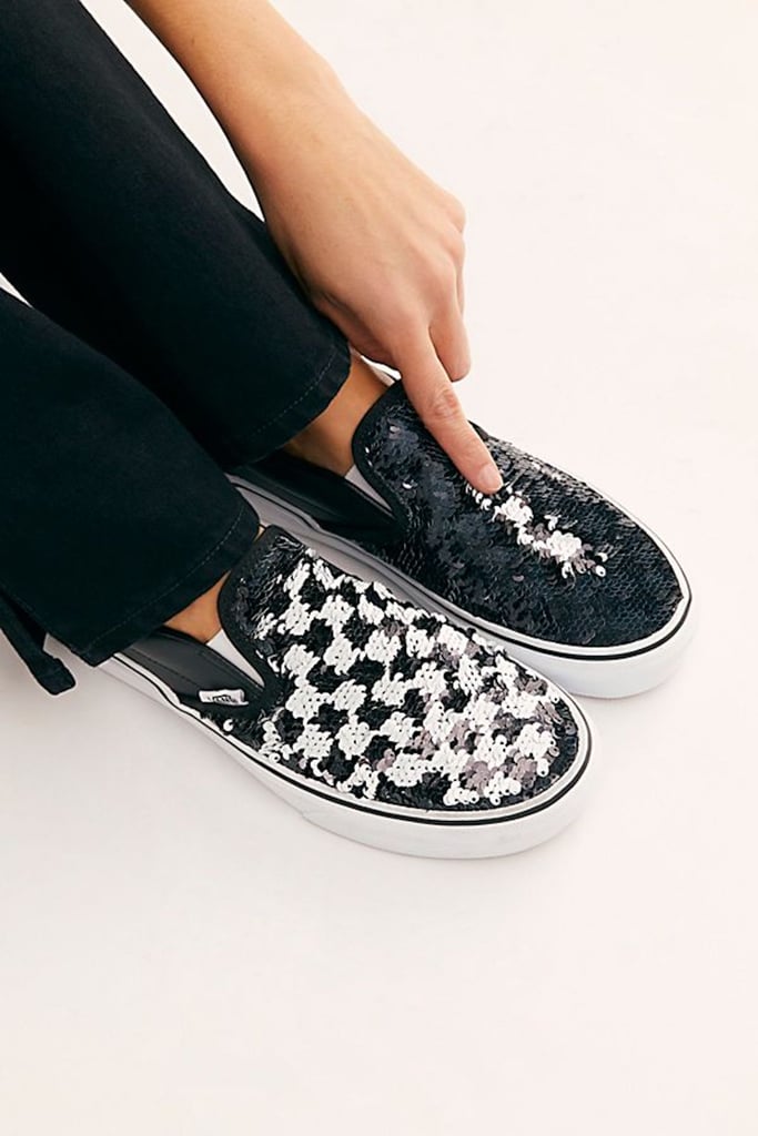 Vans Sequin Classic Slip On Sneaker in Black Checkerboard
