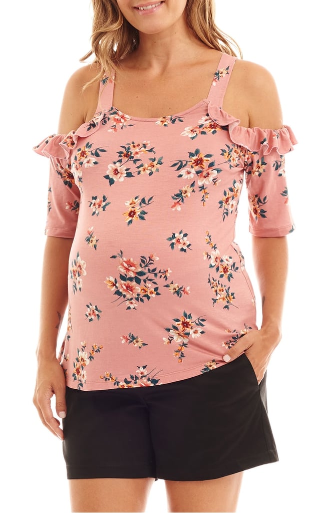 Everly Grey Megan Ruffle Cold-Shoulder Maternity/Nursing Top
