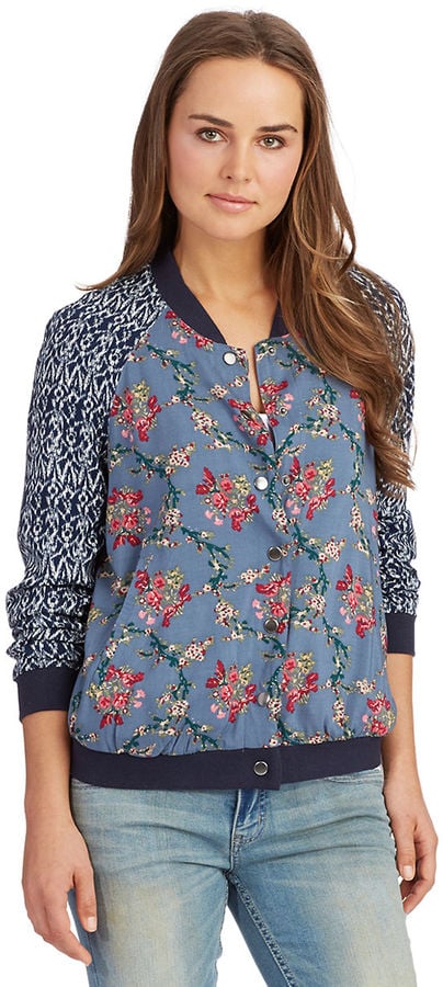 Free People Floral Baseball Jacket