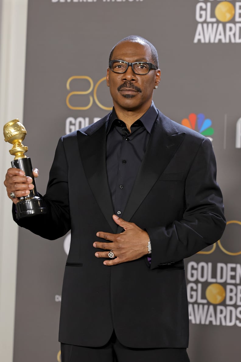 BEVERLY HILLS, CALIFORNIA - JANUARY 10: Eddie Murphy poses with the Cecil B. Demille Award in the press room during the 80th Annual Golden Globe Awards at The Beverly Hilton on January 10, 2023 in Beverly Hills, California. (Photo by Amy Sussman/Getty Ima