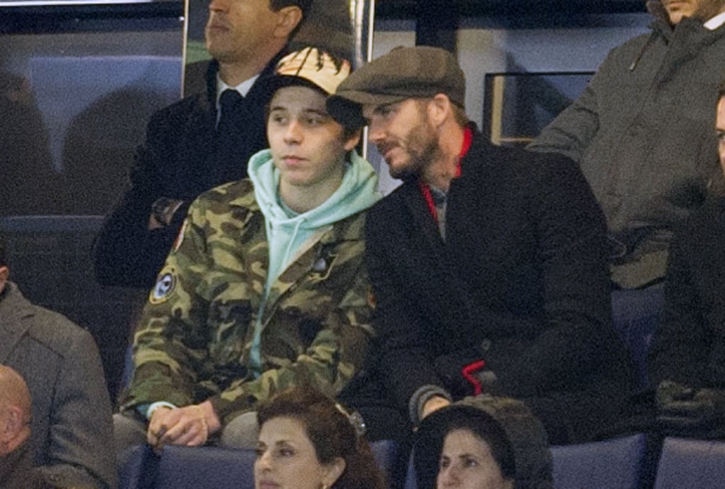 David and Brooklyn Beckham at PSG Champions League Game