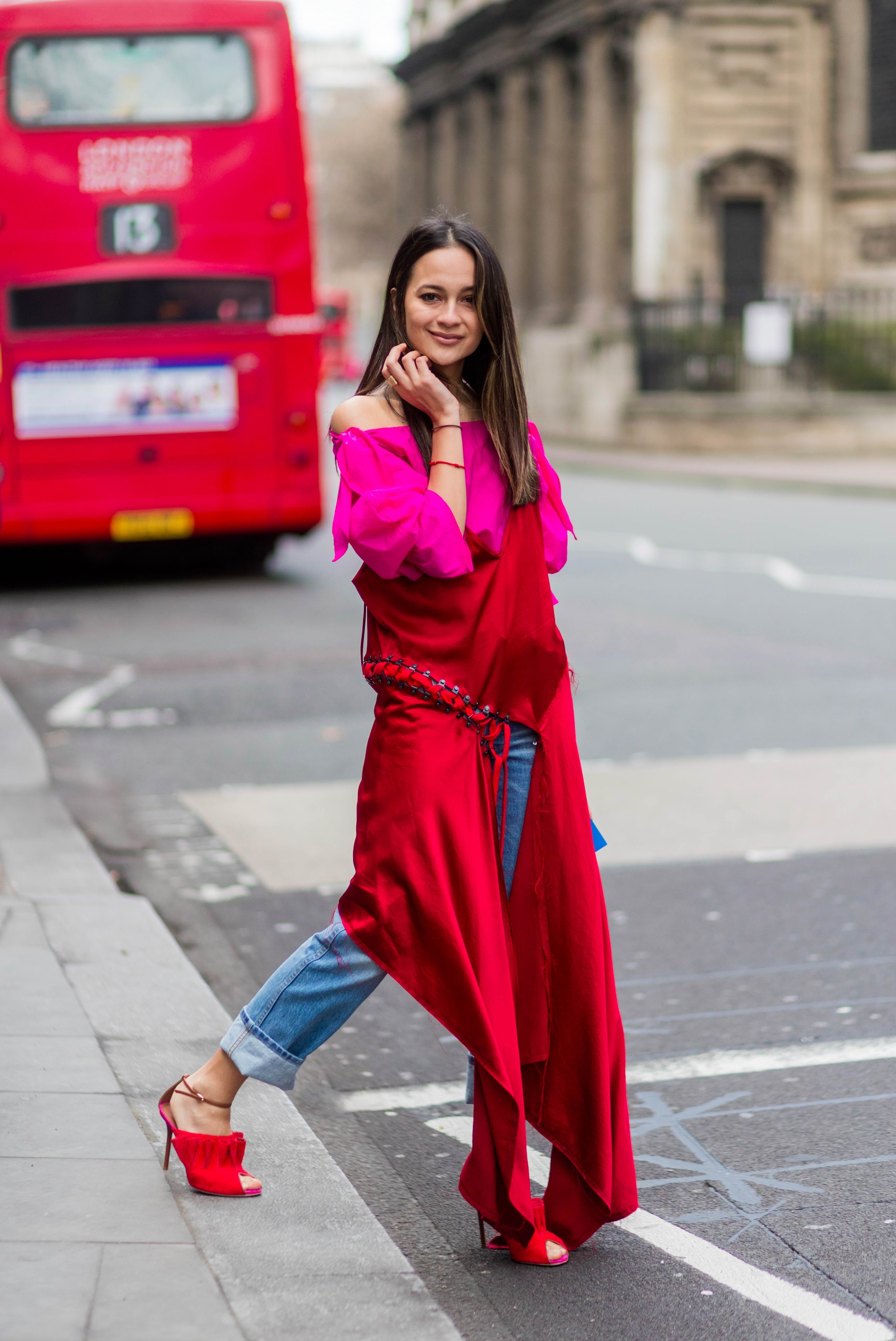 A Modern Way to Wear Red Jeans