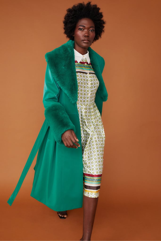 Jayley Faux Suede Trench Coat With Detachable Faux Fur Collar & Cuffs