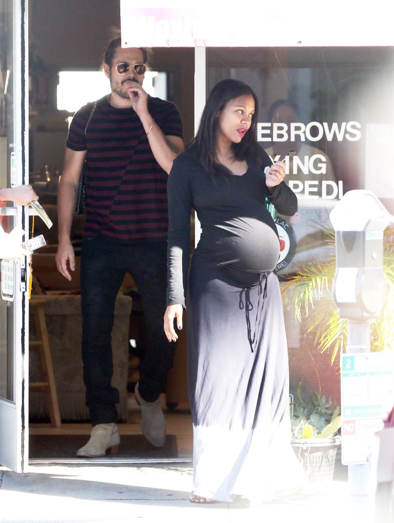 Pregnant Zoe Saldana Kissing Marco Perego | Photos