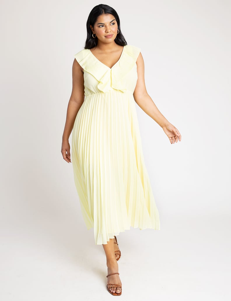 ELOQUII Pleated Ruffle V-Neck Dress