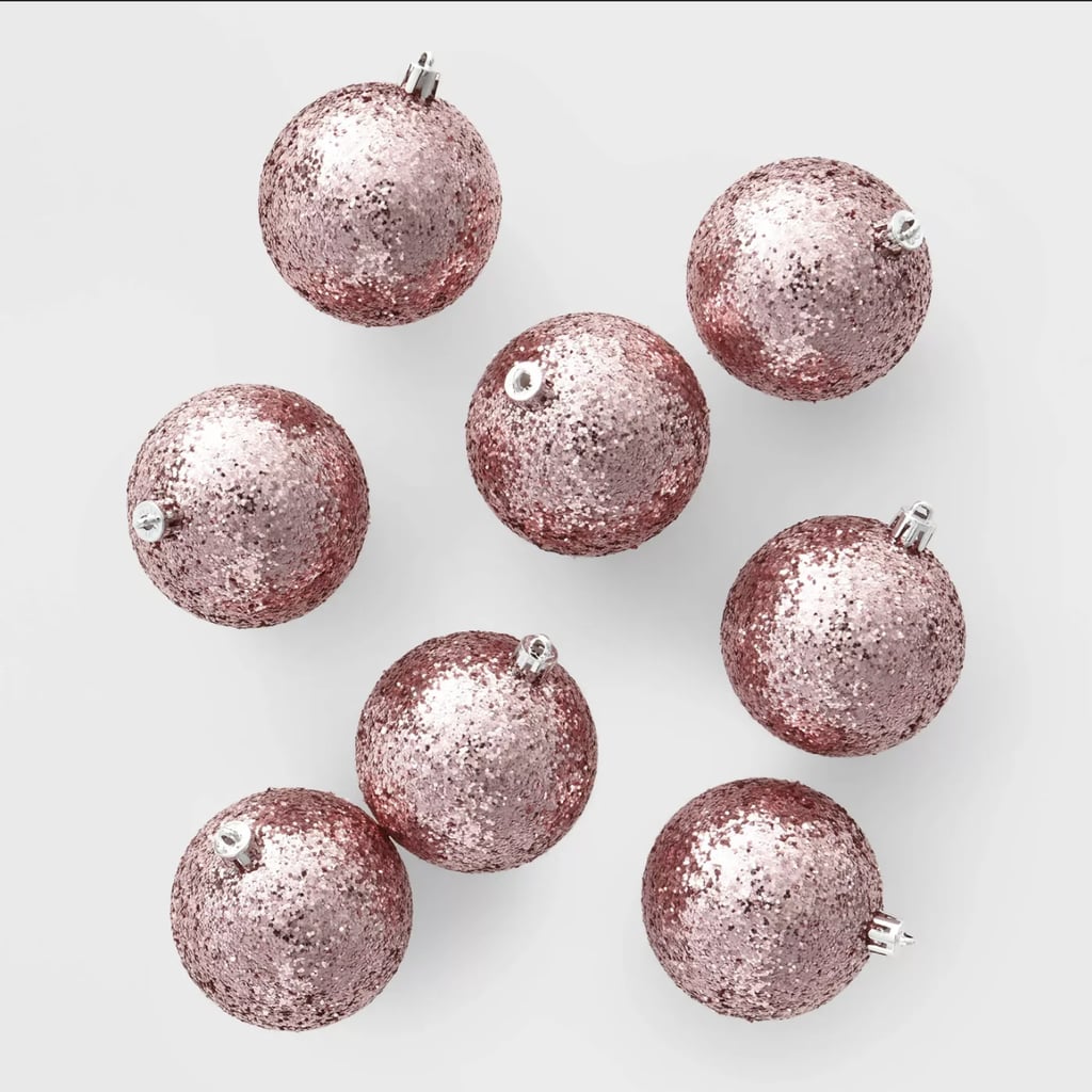 8ct 70mm Chunky Glitter Christmas Ornament Set