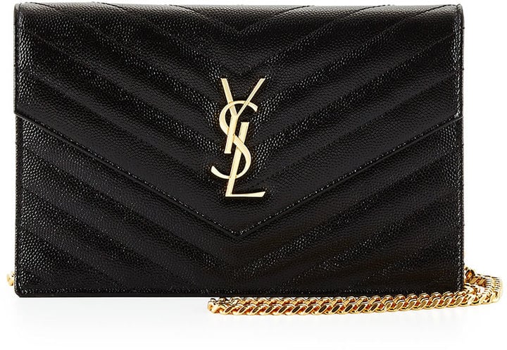 Saint Laurent Monogram Matelasse Wallet on Chain, Black