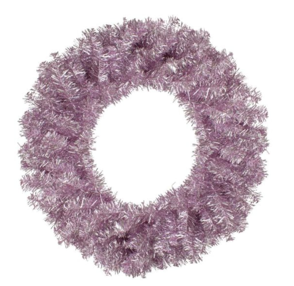 Unlit Artificial Double Tinsel Christmas Wreath, Metallic Pink