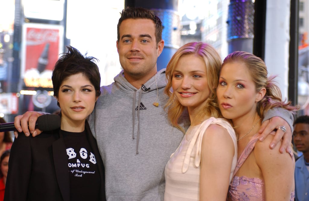 The Sweetest Thing costars Selma Blair, Cameron Diaz, and Christina Applegate snapped a picture with Carson Daly on TRL in 2002.