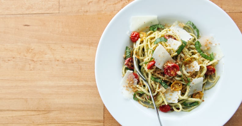 Pasta With Pesto, Roasted Tomatoes, and Breadcrumbs