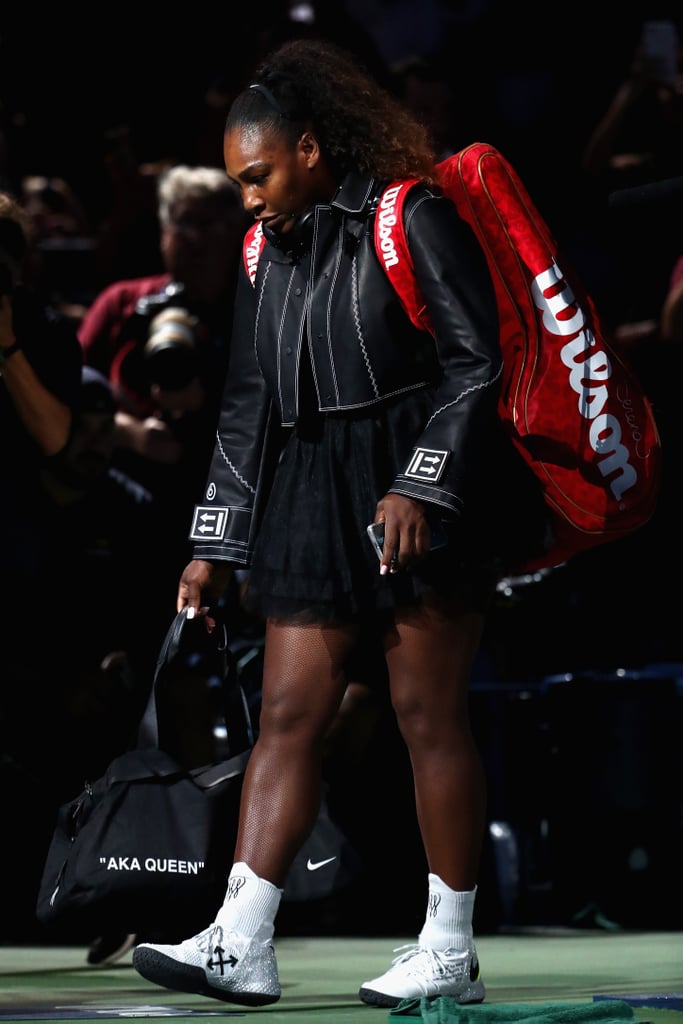 Serena Arrived at the Competition Wearing a Leather Jacket Over Her Dress