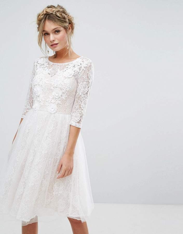 Chi Chi London Bridal Lace Midi Dress With 3D Applique | Wedding ...
