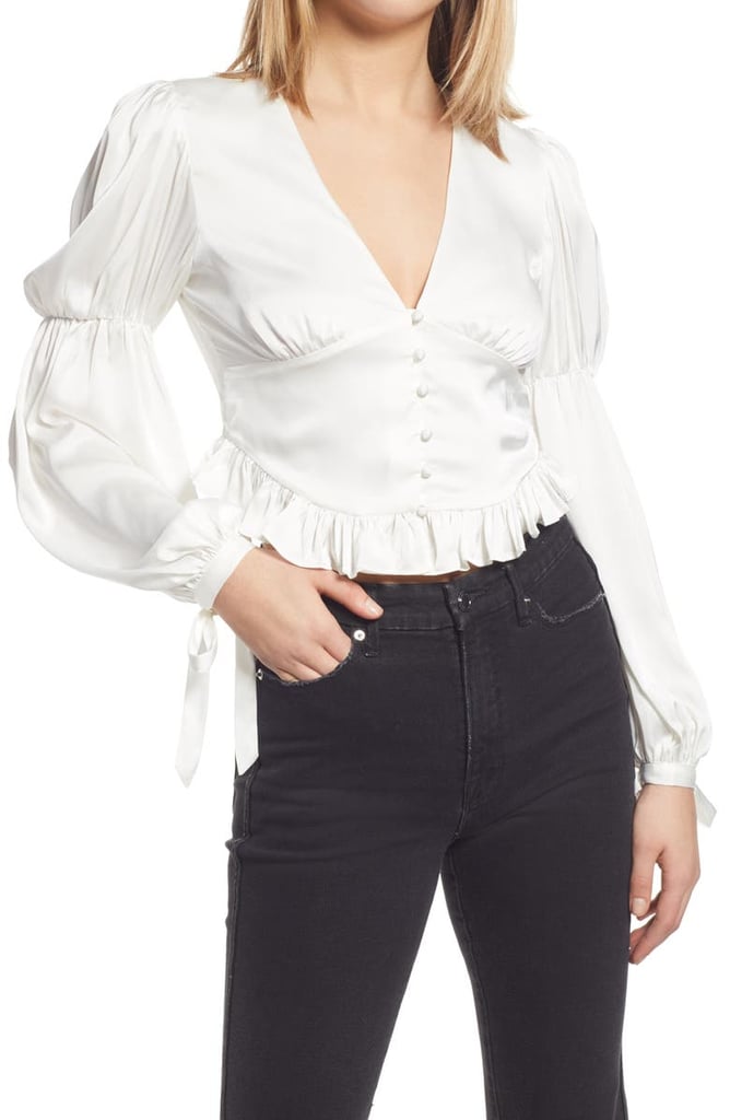 WAYF Amena Ruffle Satin Blouse