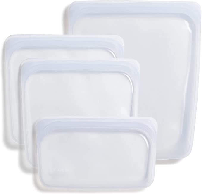 Stasher Platinum Silicone Food Grade Reusable Storage Bag, Clear (Bundle 4-Pack Small)