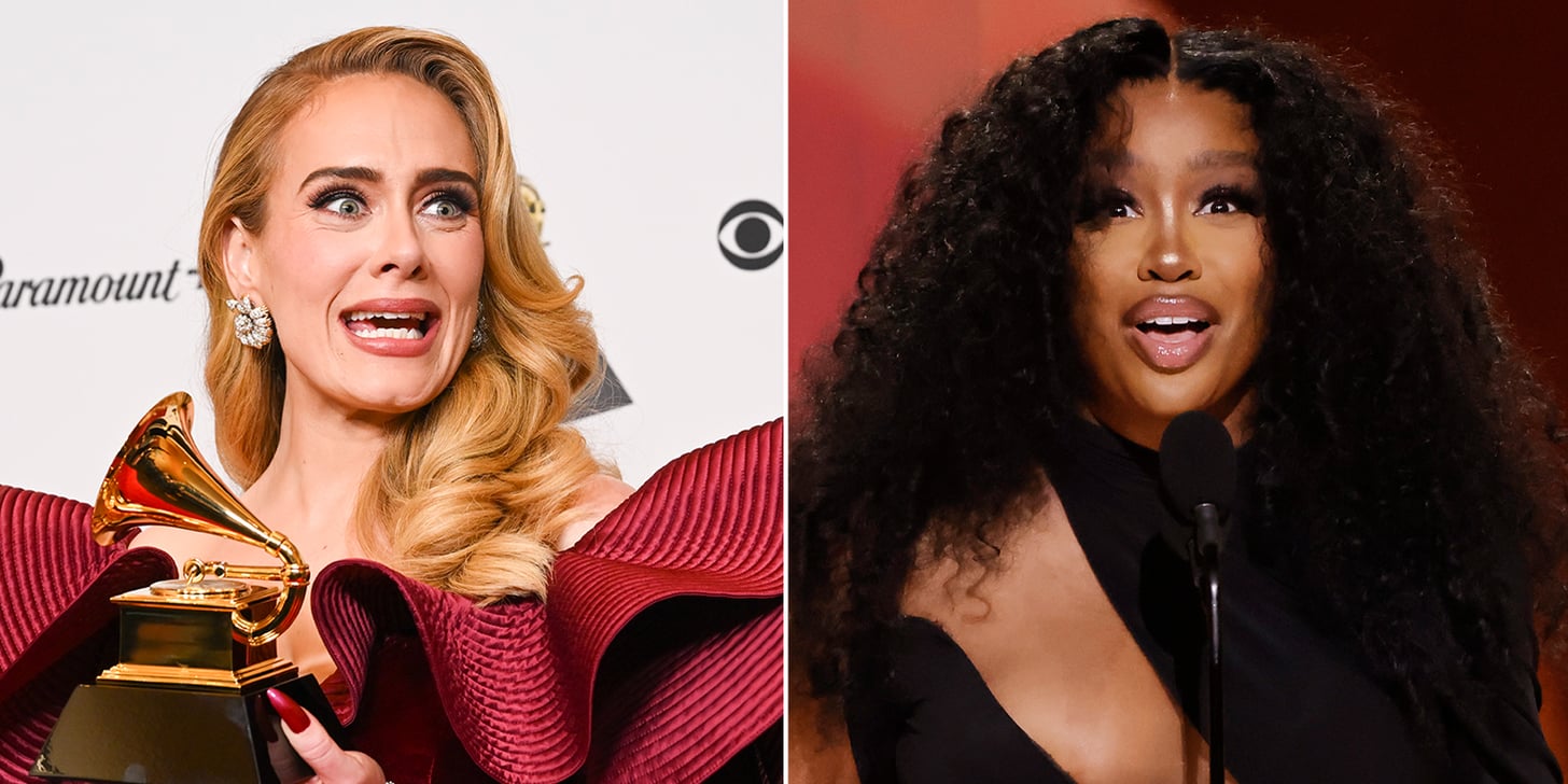 Adele Reacts to SZA Marine Biology Fun Fact at Grammys 2023 | POPSUGAR  Entertainment