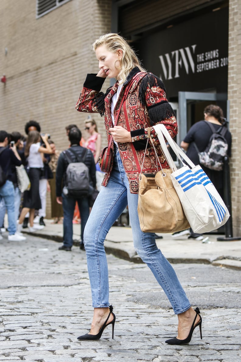 Fringe Jacket Outfit Idea: Jeans + Slingbacks