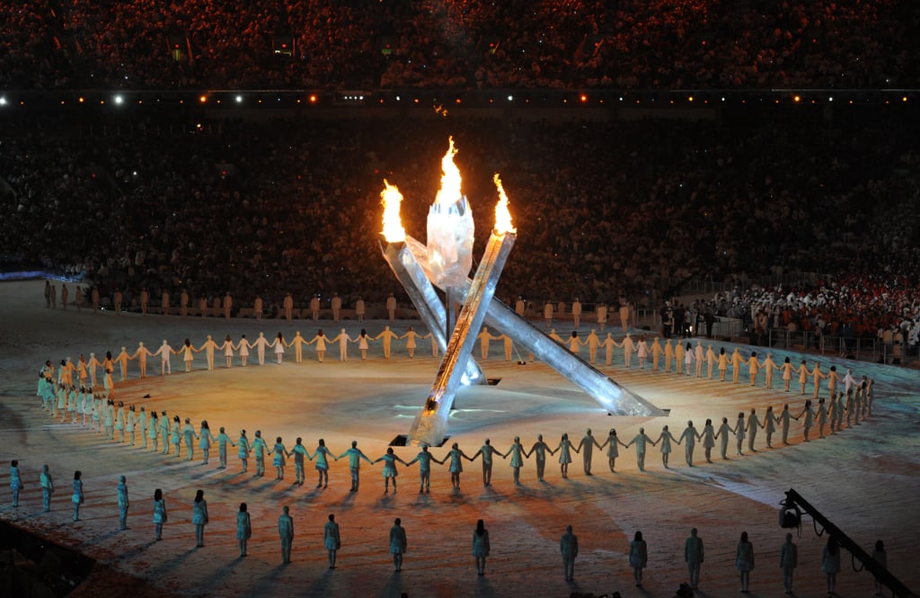 And then everyone held hands around the tall Olympic flame.
