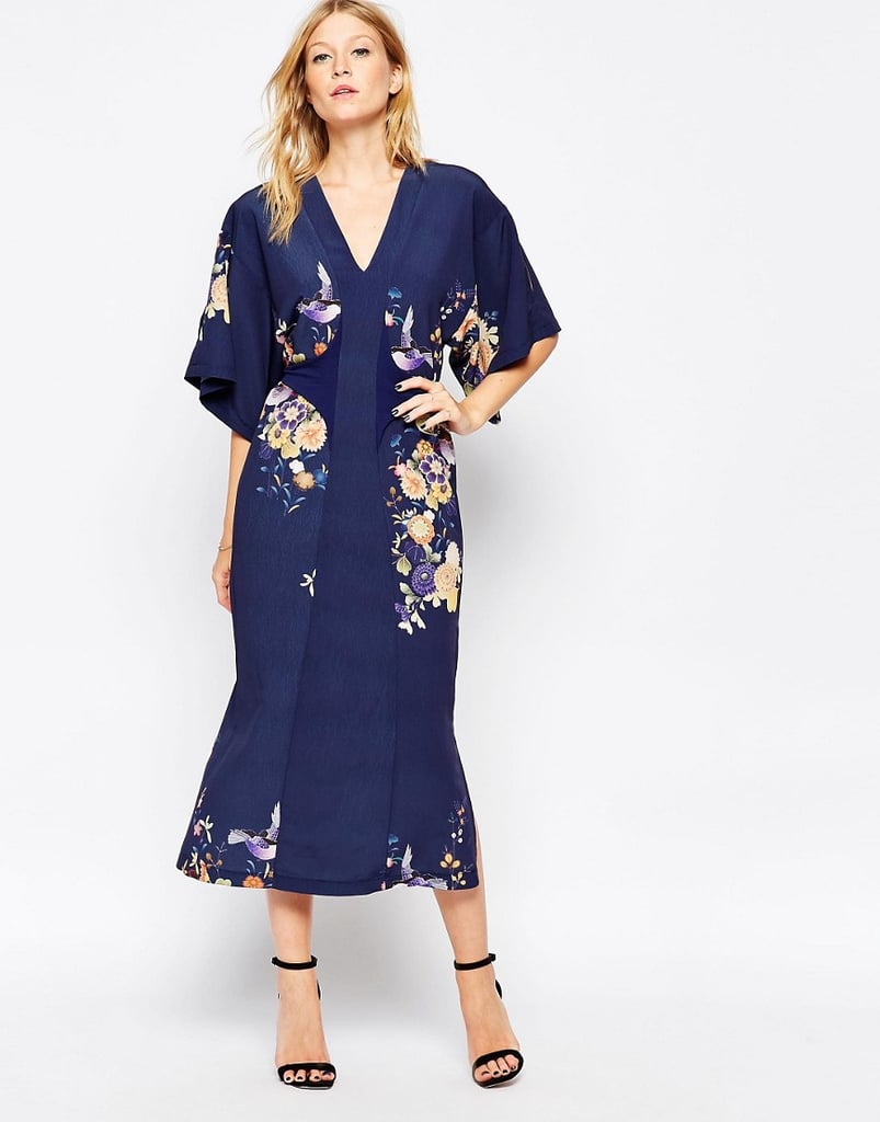 Liquorish Midi Kimono Dress in Digital Eastern Print ($121)
