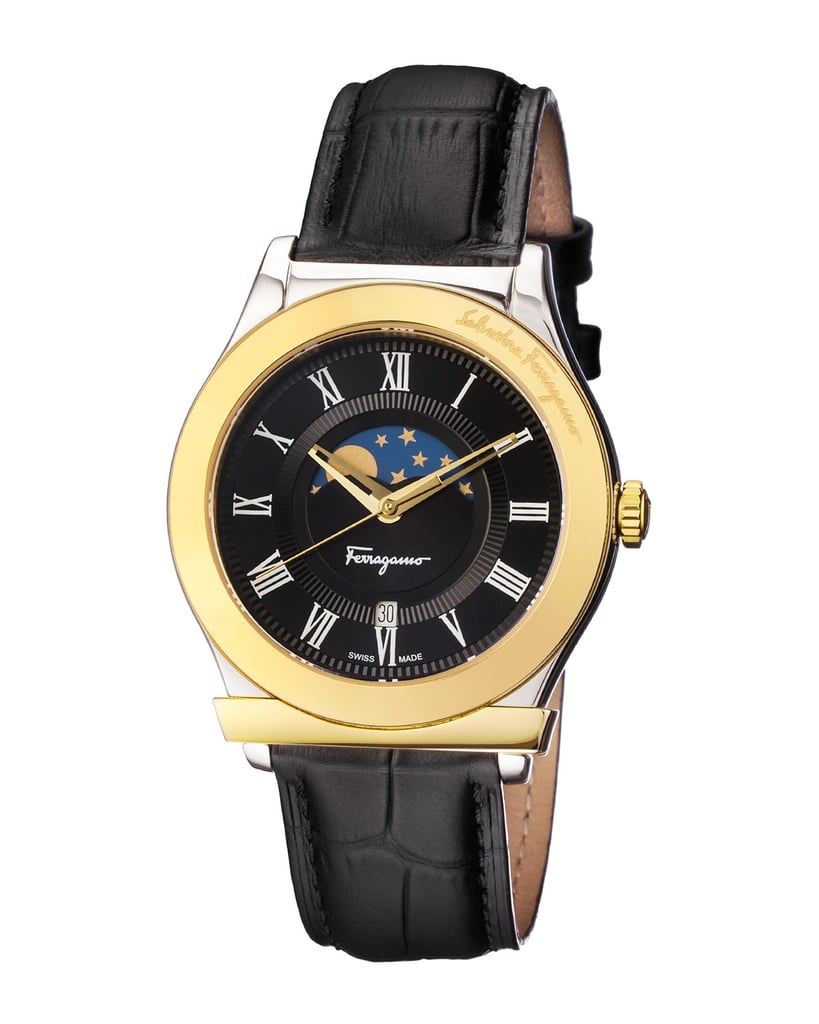 Who could turn down the awesome graphic on the Salvatore Ferragamo Moon Phase Two-Tone Watch ($829)?