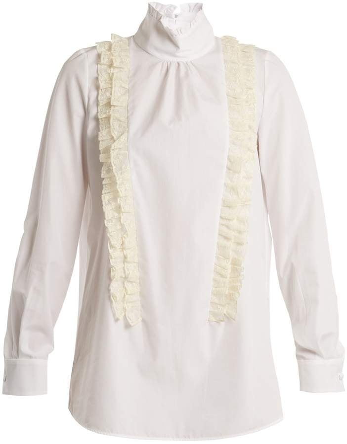 No.21 Ruffle-Trimmed High-Neck Cotton-Poplin Blouse