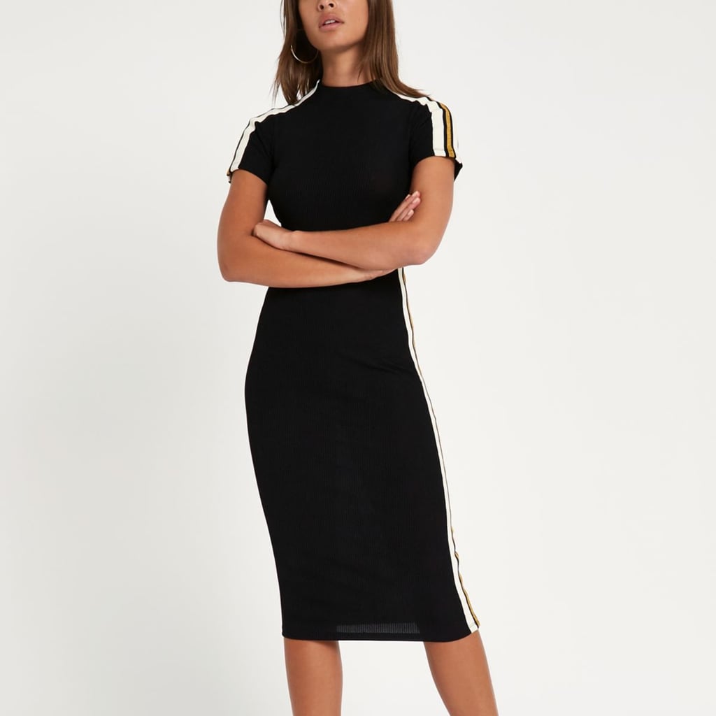 Black Stripe High Neck Bodycon Dress