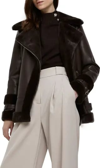 River island sale faux shearling coat