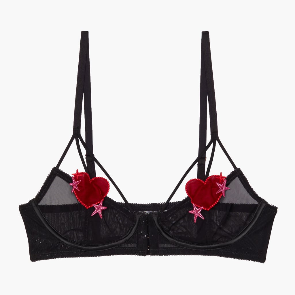 Linking Hearts Embroidery Unlined Lace Balconette Bra in Pink